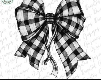 Trendy Checkered Black Bow Dark Coquette PNG Clipart, Dark Coquette Bow, Soft Girl Aesthetic Sublimination Design, Retro Watercolor Ribbon