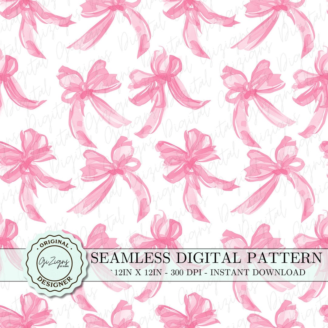 Pink Coquette Bow Seamless Pattern PNG SVG, Pink Bow Digital Paper ...