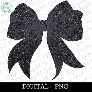 Fiocco nero glitterato PNG, fiocco Y2K Dark Coquette PNG ClipArt, fiocco nero scintillante, fiocco glamour Blingy Boujee Preppy png fiocco per maglietta a sublimazione