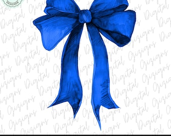 Trendy Royal Blue Coquette Bow PNG Clipart, Royal Blue Bow, Watercolor Bow, Preppy Girly Feminine Soft Girl Aesthetic, Sublimation Clip Art