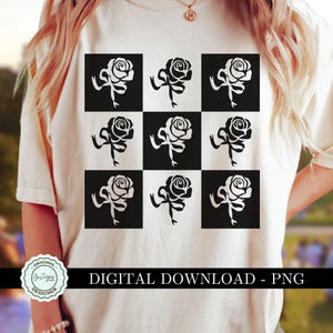Trendy Black Rose Checkered Bow Coquette PNG ClipArt Checked Checkerboard Dark Coquette Bow SVG Preppy Collage Wall Art Decor Design