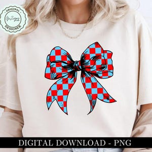 Trendy geruite schoolkleur coquette rode en blauwe strik png-clipart, Varsity College kleur geruite strik Game Day dambordstrik sublimatie