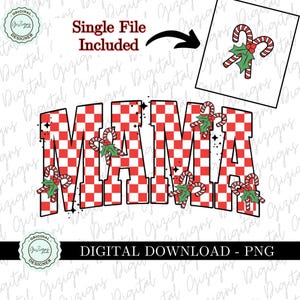 Trendy Retro Mama Christmas PNG Clipart, Christmas Mama PNG, Candy Cane png Varsity Mom Life png Checkered png, Sublimation Shirt Design png