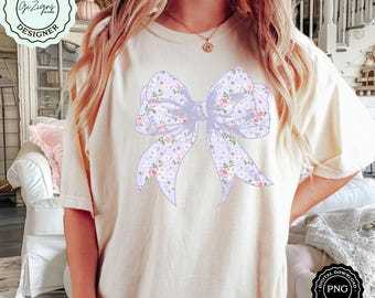 Vintage Lavender Floral Coquette Bow PNG Clipart, Retro Shabby Chic Floral Pattern Ribbon Bow, Feminine Girly Aesthetic Sublimation Design