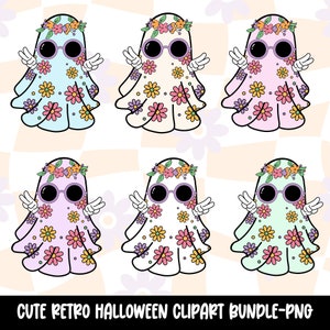 Groovy Retro Ghost Clipart, Hippie Ghost png, Flowers, Digital Downloads for Sublimination, POD, Digital Art, Boho Ghost Clipart Cute Boo