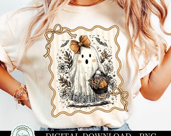 Cute Girly Lace Ghost PNG, Floral Coquette Halloween Bow Ghost Clipart PNG, Vintage Retro Feminine Spooky Trendy Fall Designs Autumn Vibes