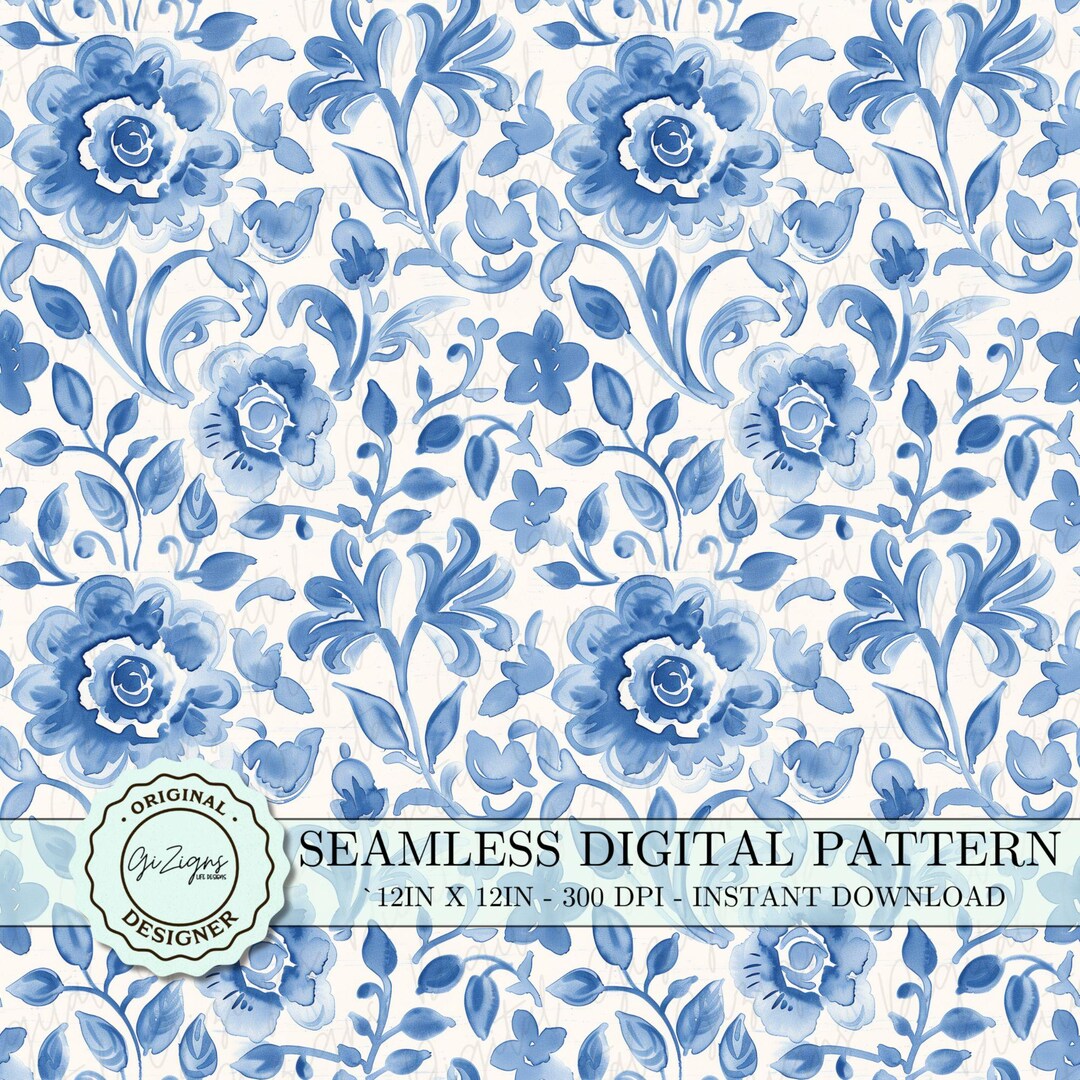 Vintage Blue Toile Seamless Pattern PNG, Blue Chinoiserie Seamless ...