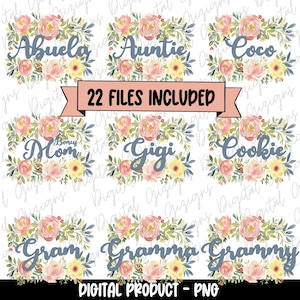 Nonna floreale PNG Clipart Digital Dowload file Bundle Download digitale, Abuela Bonus mamma biscotto Gigi Gram Lola Mama Meme zia Yaya