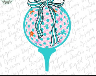 Trendy Coquette Bow Golf PNG, Groovy Girlie Sports Clipart, Ribbon Feminine Aesthetic Sublimination Golf Ball Design Golf Mom
