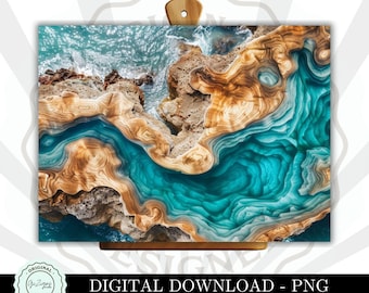 Wood Grain Effect Glass Cutting Board PNG, Unique Ocean Water Kitchen Decor Bread Board, Kitchen Cutting Board Sublimation Board Digital