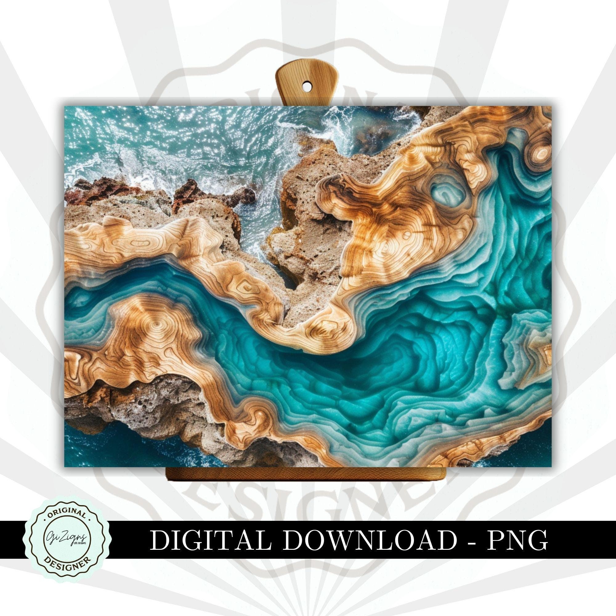 Wood Grain Effect Glass Cutting Board PNG, Unique Ocean Water Kitchen Decor Bread Board, Kitchen Cutting Board Sublimation Board Digital