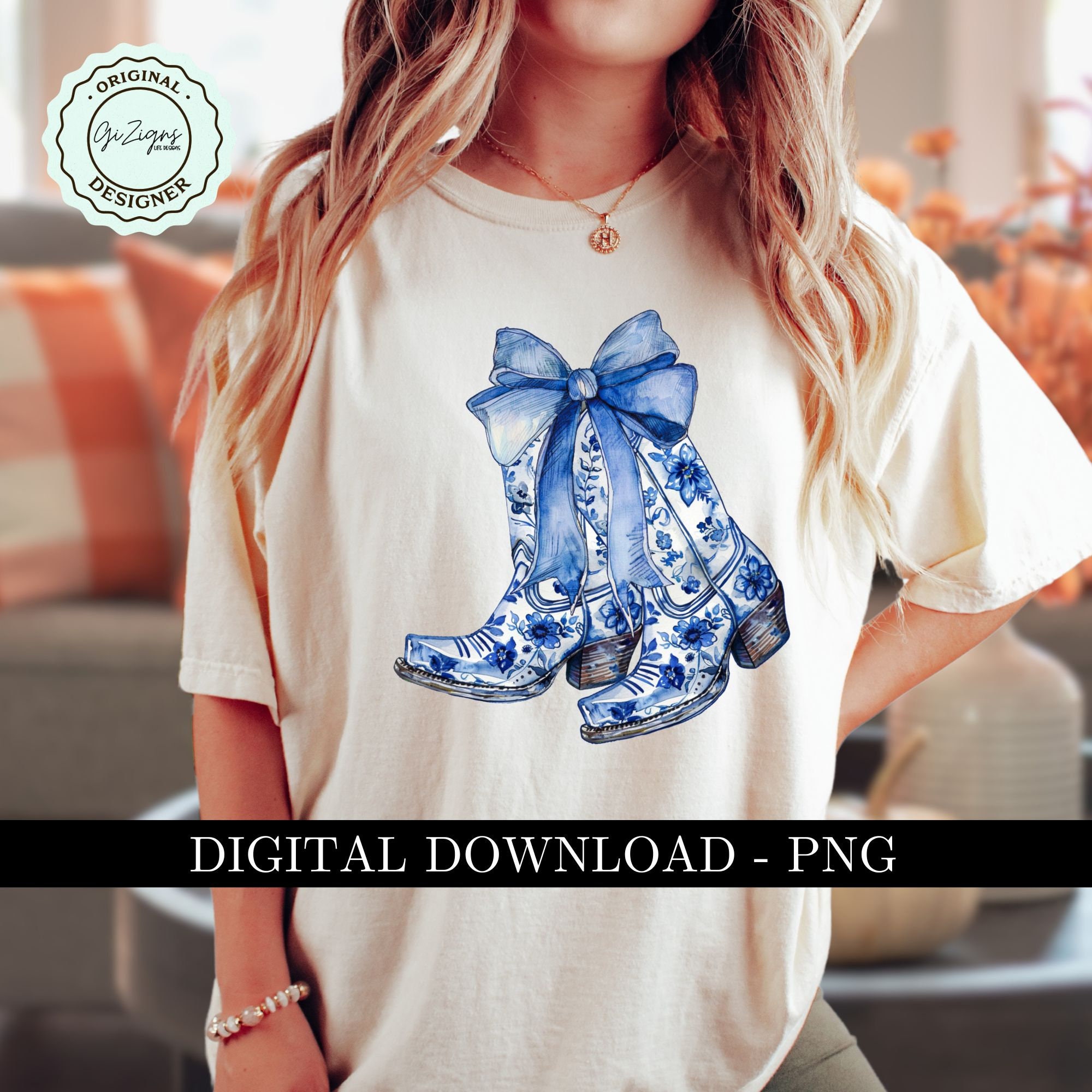 Blue and White Coastal Cowgirl PNG, Coquette Blue Chinoiserie Floral ...