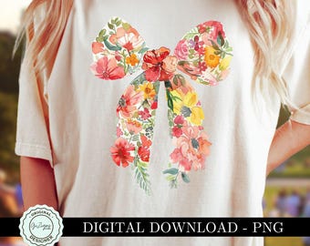 Fiocco floreale acquerello alla moda png, fiocco primaverile con fiori di Pasqua, clipart di maglietta a sublimazione, clipart di invito per matrimonio