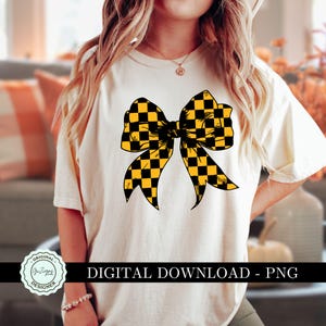 Trendige Schachbrett Schule Farbe Kokette Schwarz und Gold Bogen PNG Clipart, Varsity College Color Check Bogen Spiel Karierte Bogen Sublimation