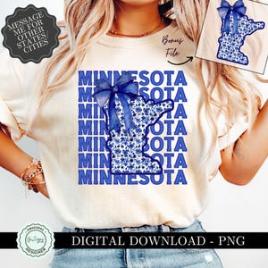 Minnesota PNG Clipart, Coquette Blue Bow PNG, Minnesota Toile PNG, Grandmillenial Bow State Design png, chinoiseriesublimatieshirt