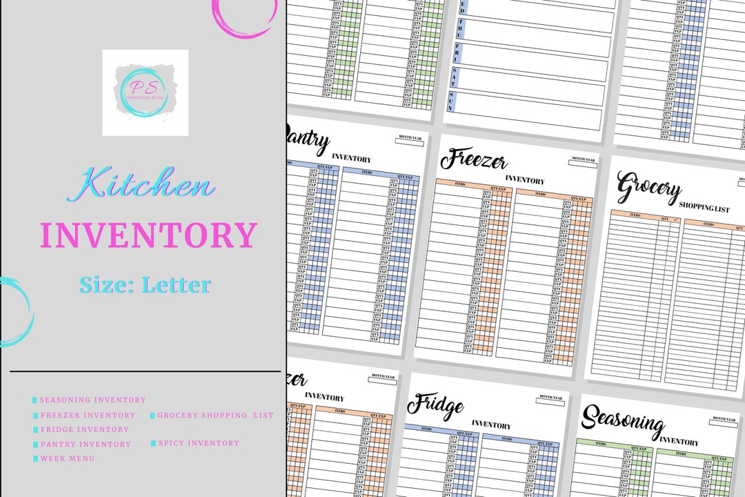Kitchen Inventory, Printable Kitchen Inventory, Kitchen List for