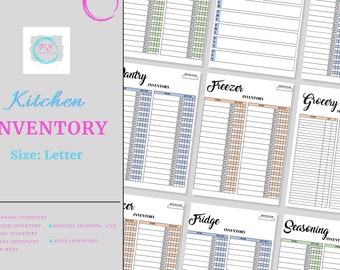 Kitchen Inventory, Printable Kitchen Inventory, Kitchen List for Organizing, Food Inventory, Food Inventory Tracker, Letter Size.