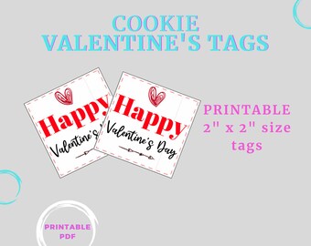 Happy Valentines Day Tags, Printable Valentine's Day Tag, Happy Valentine's, Tags for Valentine's, Printable Cookie Square Tag, Cookie Card.