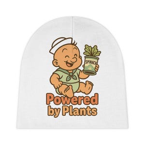 Cute Eco-Friendly Baby Beanie, Powered by Plants, Toddler Hat, Organic Cotton Beanie, Baby Gift, Baby Shower, Eco-Conscious Infant Hat