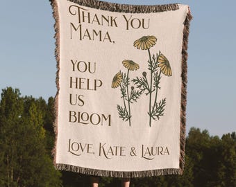 Personalized Floral Woven Blanket, Mother's Day Gift, Custom Family Keepsake