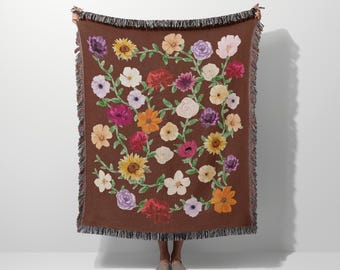 Piano Floral Woven Blanket: Concert Tour Throw, Music Lover Gift