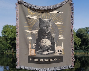 Woven Cat Blanket: Spooky Gothic Tarot Decor, Black Cat Lovers