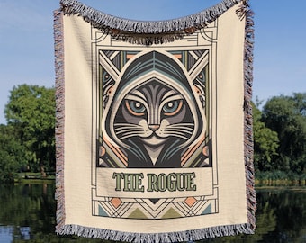 Halloween Cat Tarot Woven Blanket: Spooky Home Decor
