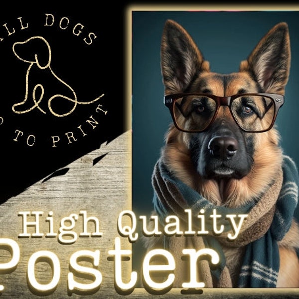 Hipster German Shepherd Dog Portrait Vertical Poster | Dog Art | Wall Art