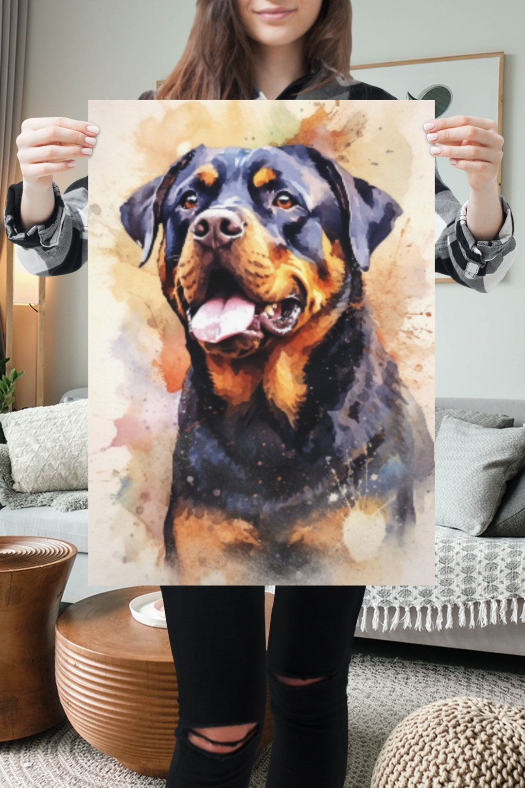 Watercolor Portrait of a Rottweiler Wall Art AI Art Dog Etsy