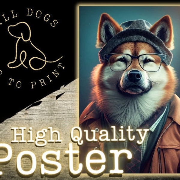 Hipster Akita Dog Portrait Vertical Poster | Dog Art | Wall Art