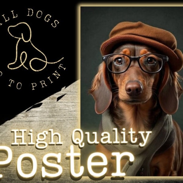 Hipster Dachshund Dog Portrait Vertical Poster | Dog Art | Wall Art