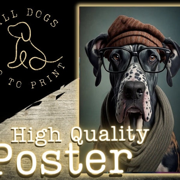 Hipster Great Dane Dog Portrait Vertical Posterr