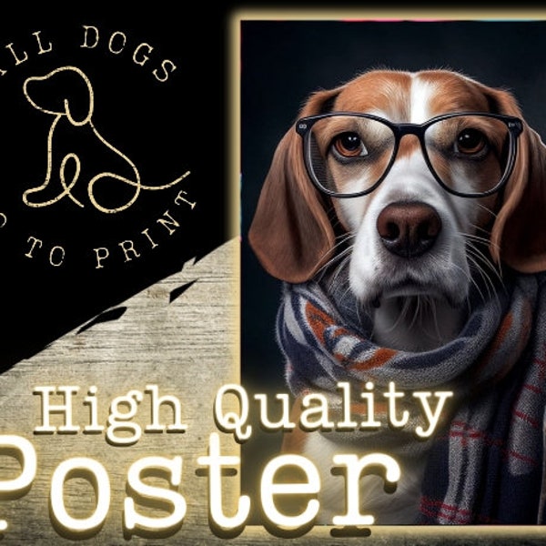 Hipster Beagle Dog Portrait Vertical Poster | Dog Art | Wall Art