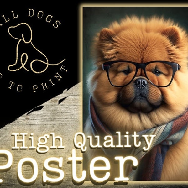 Hipster Chow Chow Dog Portrait Vertical Poster | Dog Art | Wall Art