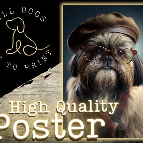 Hipster Shih Tzu Dog Portrait Vertical Poster | Dog Art | Wall Art