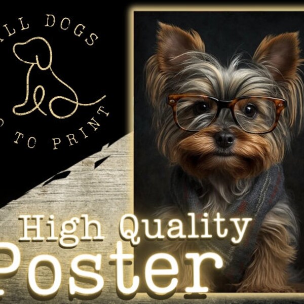 Hipster Yorkshire Terrier Dog Portrait Vertical Poster | Dog Art | Wall Art