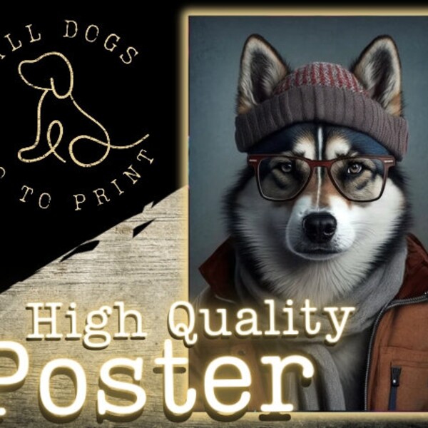 Hipster Siberian Husky Dog Portrait Vertical Poster | Dog Art | Wall Art