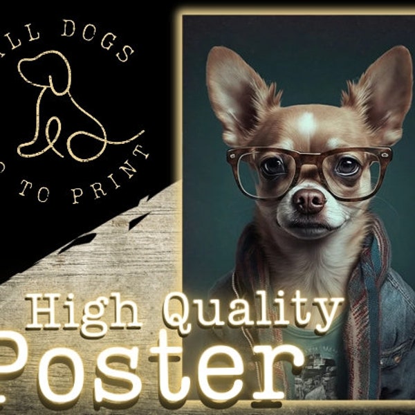 Hipster Chihuahua Dog Portrait Vertical Poster | Dog Art | Wall Art