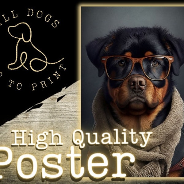 Hipster Rottweiler Dog Portrait Vertical Poster | Dog Art | Wall Art