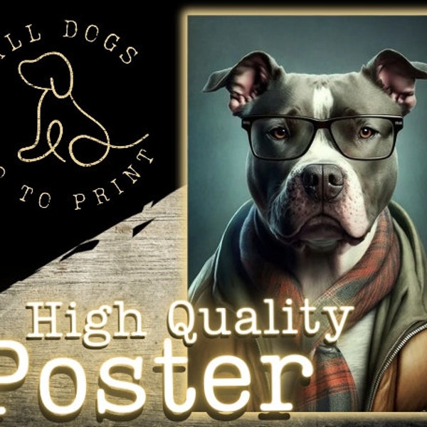 Hipster Staffordshire Terrier Dog Portrait Vertical Poster | Dog Art | Wall Art