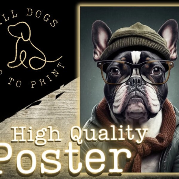 Hipster French Bulldog Dog Portrait Vertical Poster | Dog Art | Wall Art