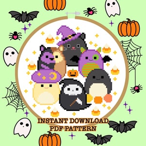 Squishmallow Inspired Spooky Cute Halloween Cross Stitch Pattern PDF Instant Download