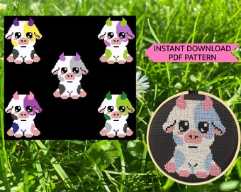 LGBTQ Pride Colored Mini Chibi Cows Cross Stitch Pattern PDF Instant Download