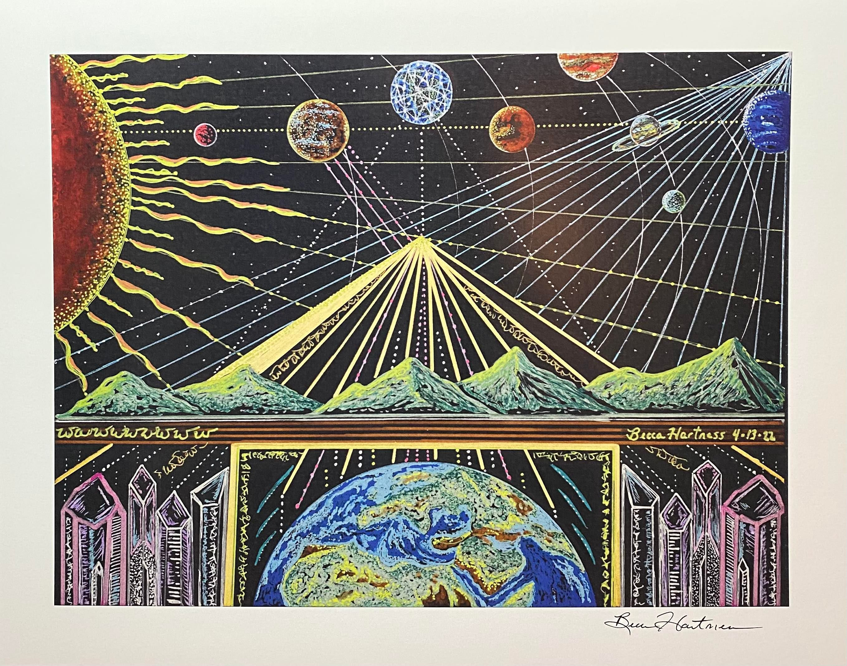 Planets Galaxy Art Activation Drawing Light Language Art Signed Print ...