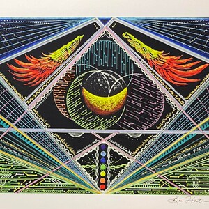 Phoenix Chakra Wall Art Light Language Drawing Signed Print 11 x 14 Light Codes Cosmic Chakra Activation