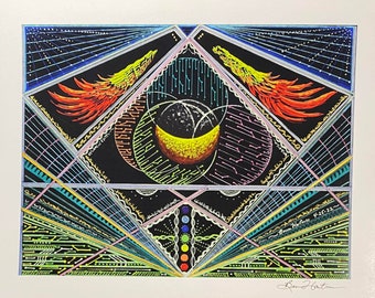 Phoenix Chakra Wall Art Light Language Drawing Signed Print 11 x 14 Light Codes Cosmic Chakra Activation