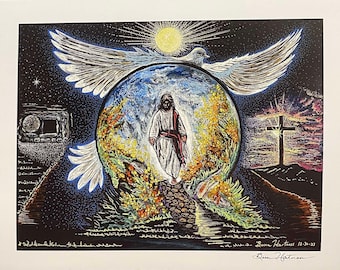 Jesus Christ Messiah Light Language Art Signed Print 11 x 14 Light Codes Drawing Activation Prince of Peace Love