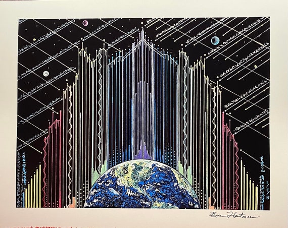 Galaxy Wall Art Light Codes Drawing Light Language Artwork Signed Print 11 x 14 Outer Space Planet Earth Harmonics