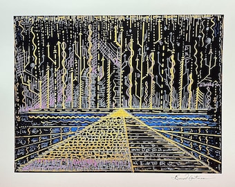 Ancient Egypt Pyramid Artwork Light Code Language Activation Art Signed Print 11 x 14 Starseed Frequency Energy Drawing Electrical Pyramid