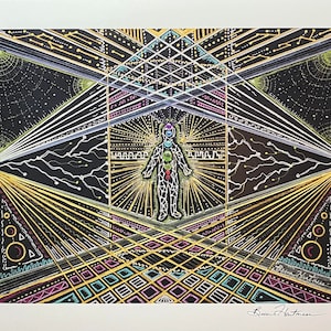 Chakras Light Codes Activation Drawing Light Language Energy Art Signed Print 11 x 14 Starseed Ascension Holographic Human